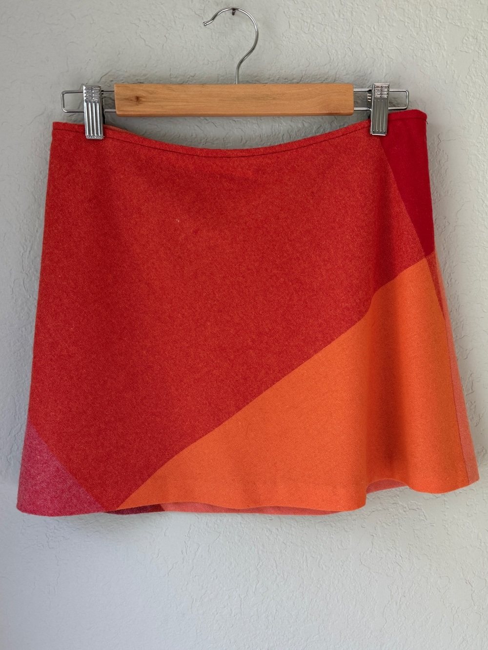 Vintage Esprit Wool Blend Colorblock Mini Skirt Red Orange Y2K Mod 7/8